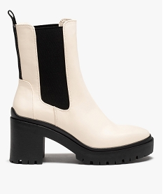 GEMO Boots femme à talon large style Chelsea bicolores Blanc