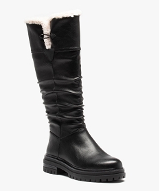 bottes femme unies a semelle crantee et col sherpa noirC764701_2