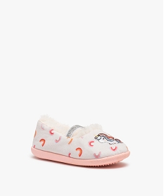 chaussons fille ballerines en velours brodes licorne beigeC767601_2