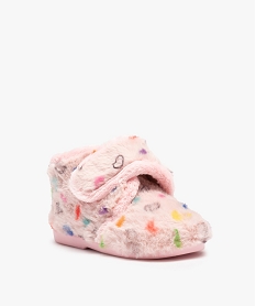 chaussons fille bottillons en textile peluche imprime cours roseC768701_2