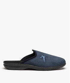 GEMO Chaussons mules en velours ras avec broderie homme bleu standard