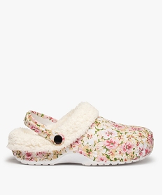 GEMO Sabots souples femme à doublure sherpa et motif fleuri Blanc