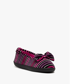 chaussons femme ballerines rayees en velours - isotoner imprimeC780301_2