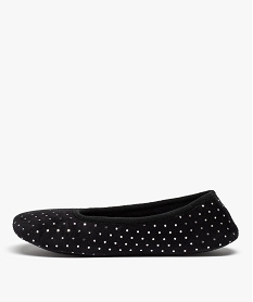 chaussons femme ballerines en velours a pois metallises noirC780701_3