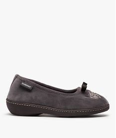 GEMO Chaussons femme ballerines confort en velours - Isotoner gris standard