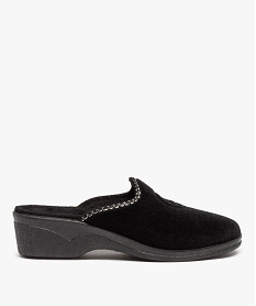 GEMO Chaussons femme mules confort en velours brodés cœur Noir