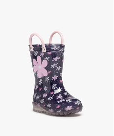 bottes de pluie bebe fille a anses et semelle lumineuse motif fleuri bleuC808001_2