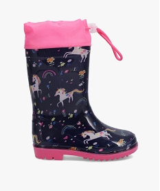 bottes de pluie fille imprimees licorne a col ajustable bleuC809201_1