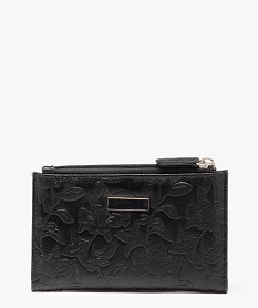 portefeuille femme en matiere texturee a motifs fleurs noir porte-monnaie et portefeuillesC814501_1