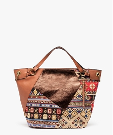 sac femme forme cabas avec devant en tapisserie brun sacs a mainC817301_1