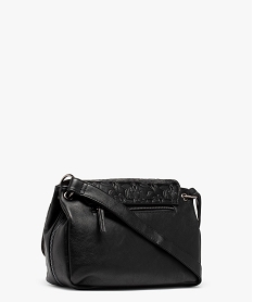 sac femme forme besace avec details zippes et fleurs en relief noir sacs bandouliereC820001_2