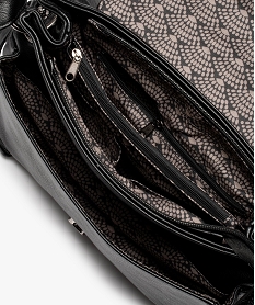 sac femme forme besace avec details zippes et fleurs en relief noir sacs bandouliereC820001_3