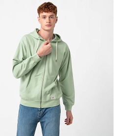 GEMO Sweat homme zippé à capuche intérieur bouclettes Vert