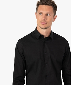 chemise homme unie coupe slim en coton stretch noir chemise manches longuesC835801_2