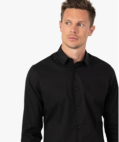 chemise unie coupe slim en coton stretch homme noir chemise manches longuesC835801_2