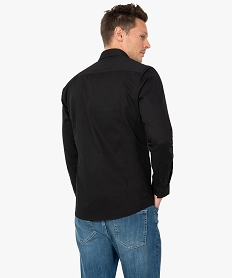 chemise homme unie coupe slim en coton stretch noir chemise manches longuesC835801_3