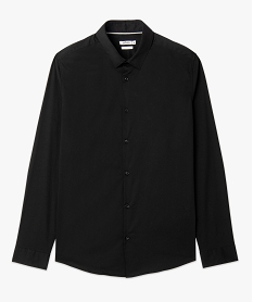 chemise homme unie coupe slim en coton stretch noir chemise manches longuesC835801_4
