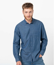 chemise homme en coton fin aspect jean bleu chemise manches longuesC836601_1