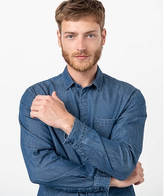 chemise homme en coton fin aspect jean bleu chemise manches longuesC836601_2