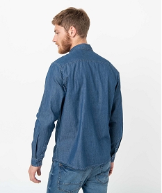 chemise homme en coton fin aspect jean bleu chemise manches longuesC836601_3