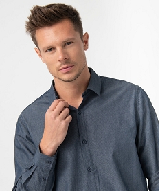 chemise homme a micro-motifs bleu chemise manches longuesC836701_2