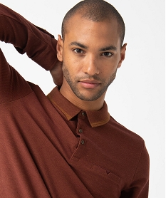 polo homme a manches longues avec finitions contrastantes brun polosC840801_2