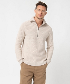 pull homme en grosse maille a col camionneur beige pullsC841301_1