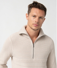 pull homme en grosse maille a col camionneur beige pullsC841301_2