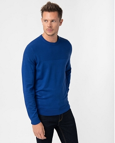 pull homme a col rond avec zip sur lepaule bleu pullsC841501_1