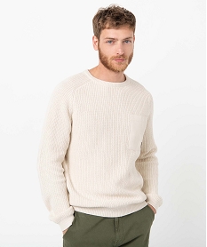 pull homme uni en grosse maille avec empiecements beige pullsC841601_1