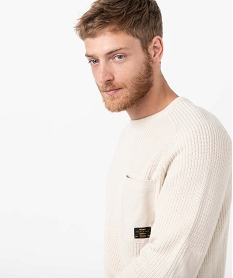 pull homme uni en grosse maille avec empiecements beige pullsC841601_2