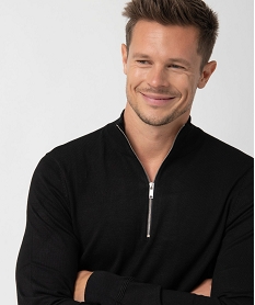 pull homme en maille fine avec col camionneur noir pullsC842301_2