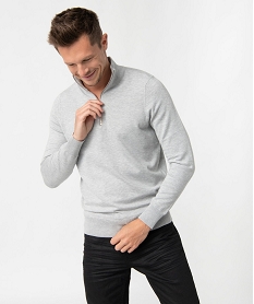 pull homme en maille fine avec col camionneur gris pullsC842401_2