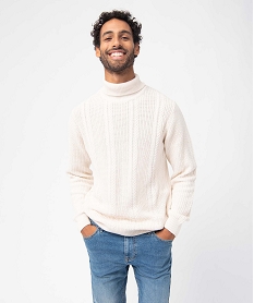 pull homme en maille torsadee a col roule beige pullsC842501_2