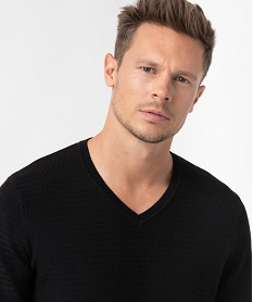 pull homme a col v en maille fantaisie noirC842801_2