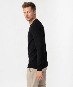 pull homme a col v en maille fantaisie noirC842801_3