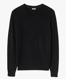 pull homme a col v en maille fantaisie noir pullsC842801_4