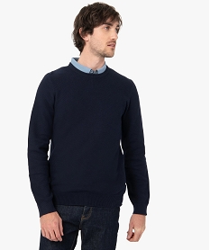 pull homme en maille fantaisie unie bleu pullsC843101_1