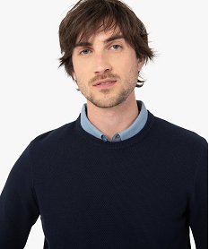 pull homme en maille fantaisie unie bleu pullsC843101_2