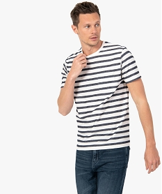 tee-shirt homme a manches courtes uni a rayures chevrons blanc tee-shirtsC847401_1