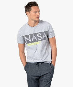 GEMO Tee-shirt homme avec inscription fluo - Nasa Gris