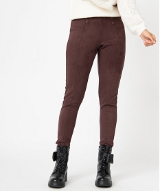 pantalon femme en suedine avec boutons fantaisie brun leggings et jeggingsC850501_1