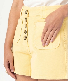 short femme en toile de coton taille haute jaune shortsC851001_2