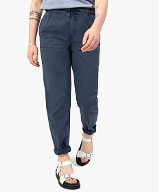 pantalon femme coupe ample avec ceinture elastiquee bleu pantalonsC857801_1