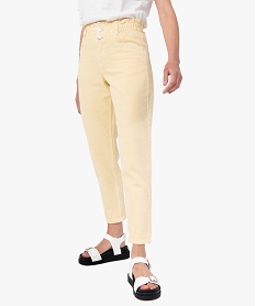 pantalon femme en toile denim avec ceinture elastique jaune pantacourtsC859801_1