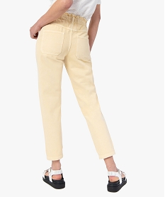 pantalon femme en toile denim avec ceinture elastique jaune pantacourtsC859801_3