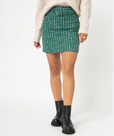 jupe femme aspect tweed avec ceinture a boucle vert jupesC860601_1