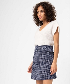 jupe femme aspect tweed avec large ceinture a boucle bleu jupesC860701_1