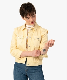 veste femme en denim a epaulettes jauneC862301_1