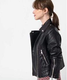 blouson femme esprit biker avec zips et boucles en metal noirC862801_1